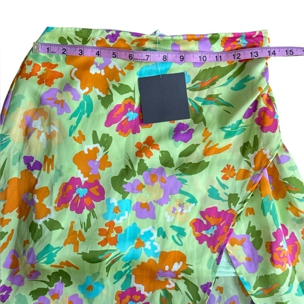 Le Lis Collection Floral Wrap Maxi Skirt Green Multicolor Vacation Small